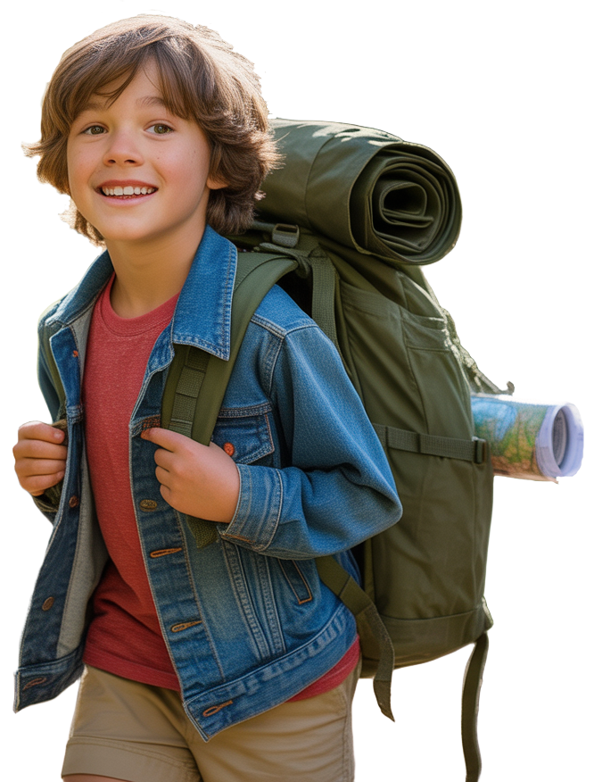 Młody odkrywca z plecakiem